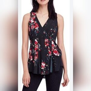 Free People Floral Print Wrap Style Top